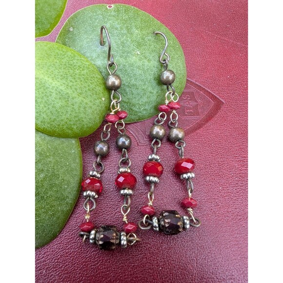 Vintage Bohemian Red Dangle Earrings - Picture 1 of 10